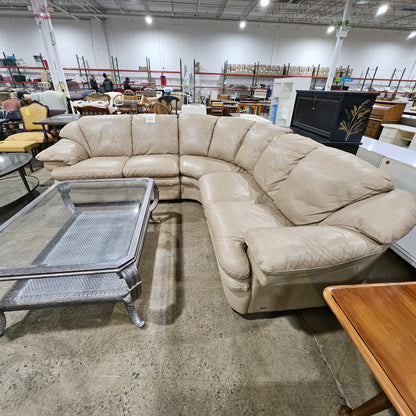 Natuzzi Beige Leather Sectional Couch Sofa