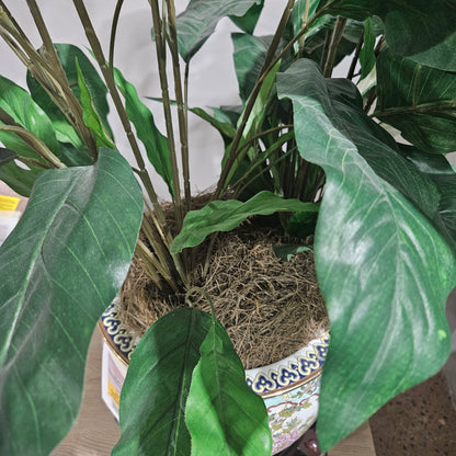Chinese Porcelain Koi Bowl Planter with Faux Plant and Stand