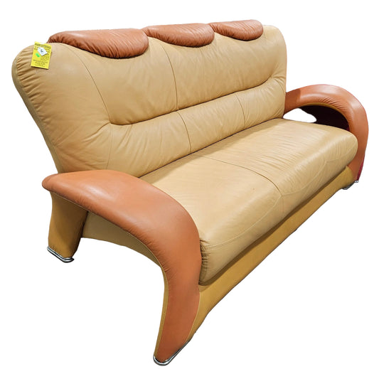 Modern Tan and Burnt Orange Leather Sofa