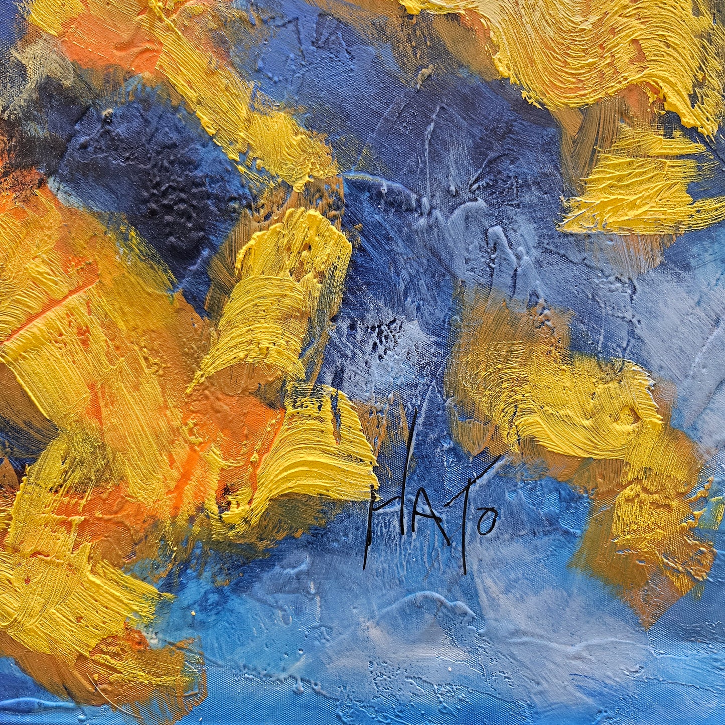 Signed Abstract Painting on Canvas by Hato