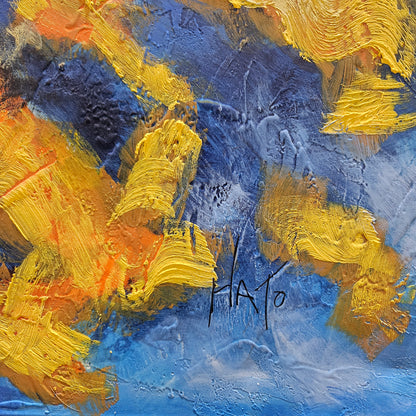 Signed Abstract Painting on Canvas by Hato