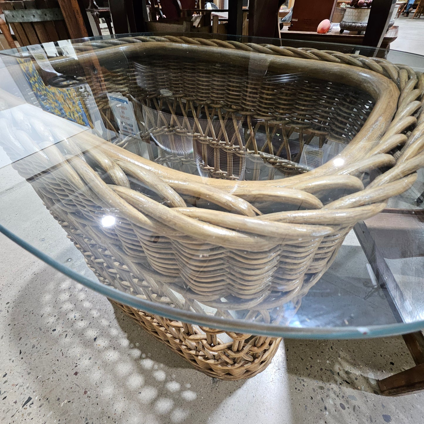 1980s Vintage Lloyd Flanders Coastal Boho Chic Thick Rattan & Bentwood Side Table