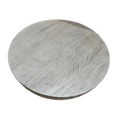 (New) 36 Inch Round Coffee Table, Handcrafted Drum Shape, Mango Wood with Olive Gray Finish