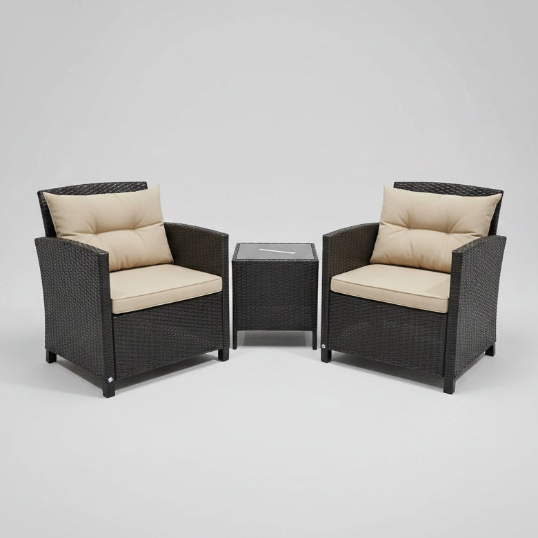 (New) 3PCS Patio Rattan Furniture Set Cushioned Conversation Set Sofa Coffee Table Beige