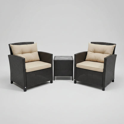 (New) 3PCS Patio Rattan Furniture Set Cushioned Conversation Set Sofa Coffee Table Beige
