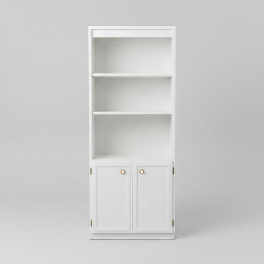 White 5-Shelf Bookcase with Doors