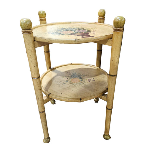 Two-Tier Faux-Bamboo Foldable Side Table