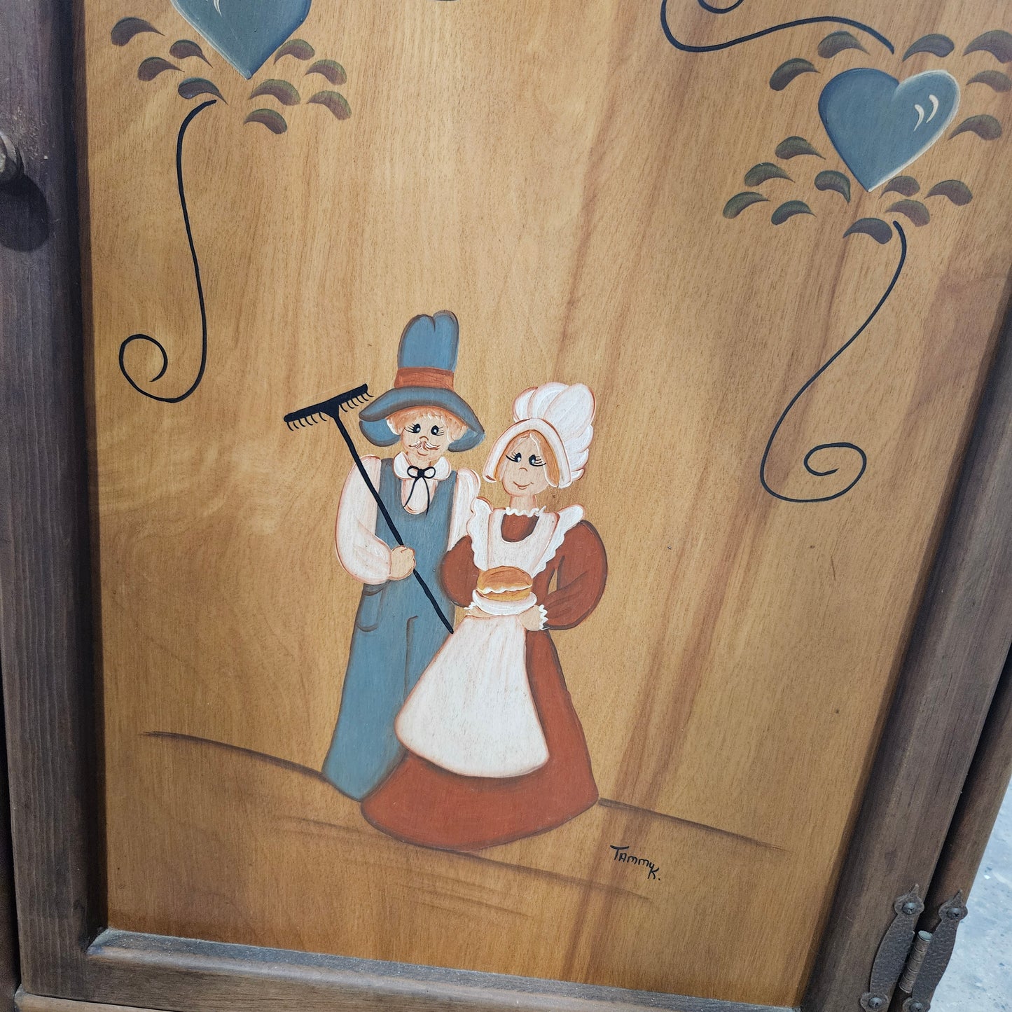 Vintage Pine Wood Hand Painted Cabinet