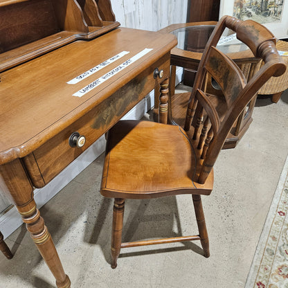 Mid-Century Hitchcock Style Cherry Writing Desk With Stenciled Fruit Decoration with Chair