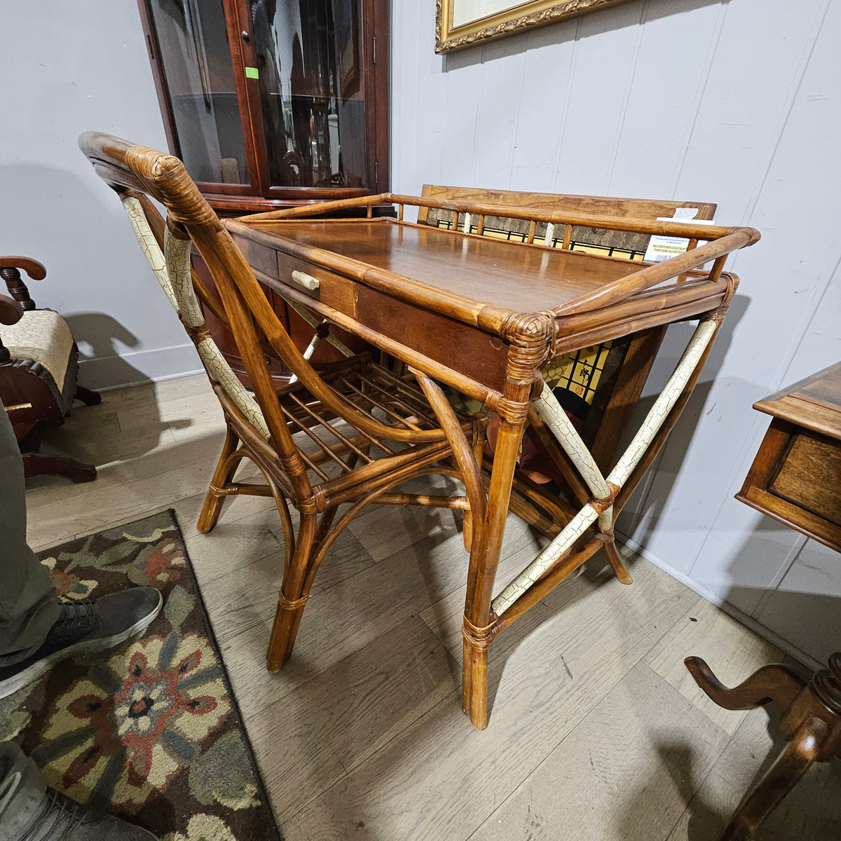 1960s Rattan Willow and Reed Desk With Chair