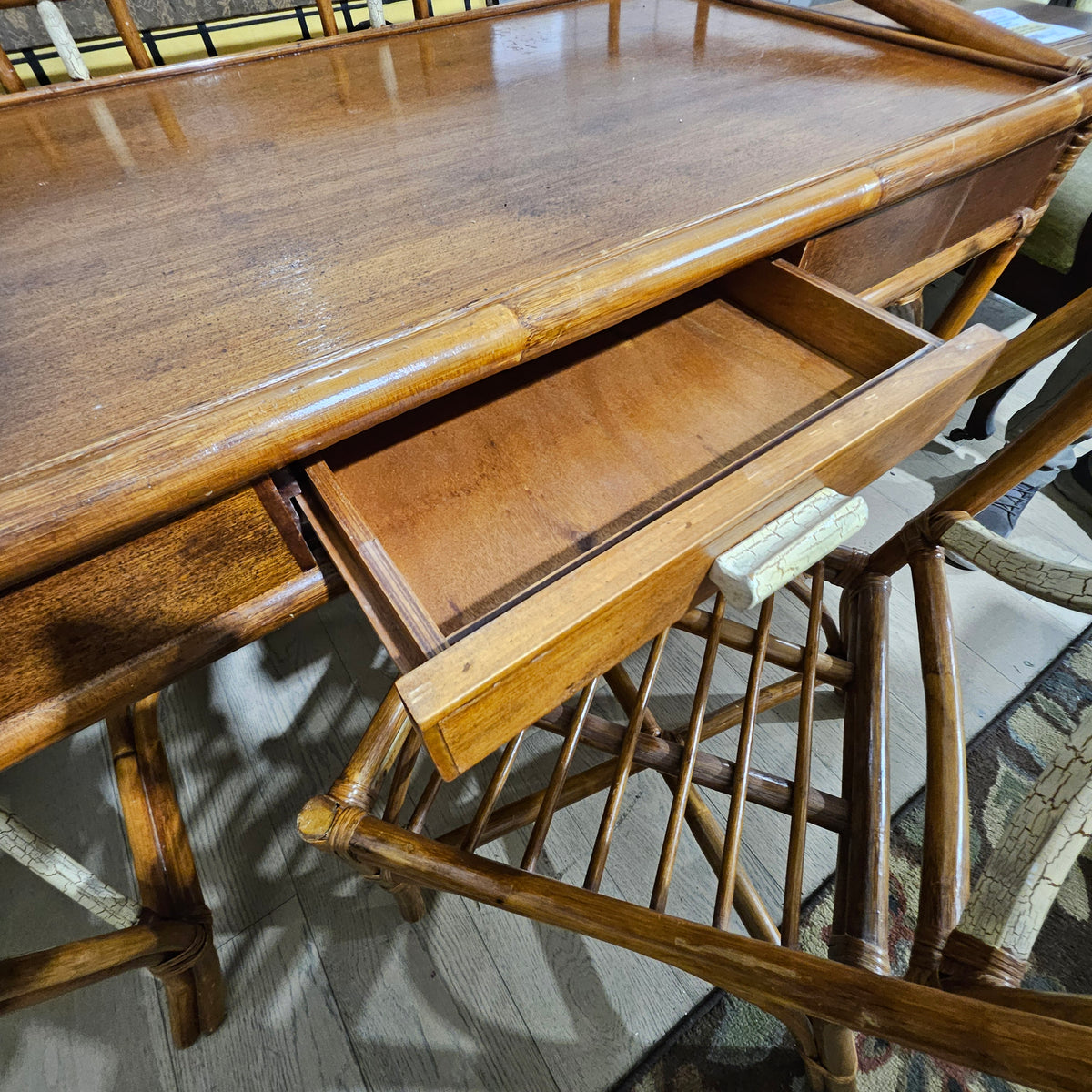 1960s Rattan Willow and Reed Desk With Chair