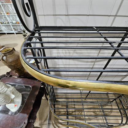 Vintage French Bakers Rack 3 Tier Scrolling Wrought Iron and Brass Etagere