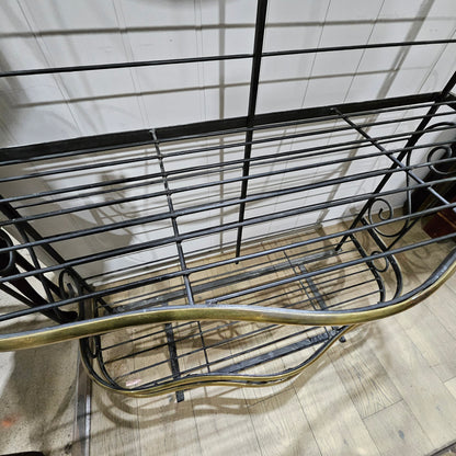 Vintage French Bakers Rack 3 Tier Scrolling Wrought Iron and Brass Etagere