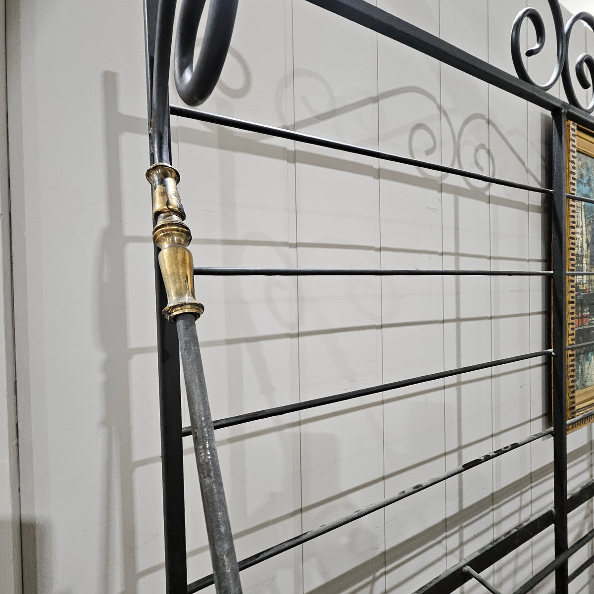 Vintage French Bakers Rack 3 Tier Scrolling Wrought Iron and Brass Etagere