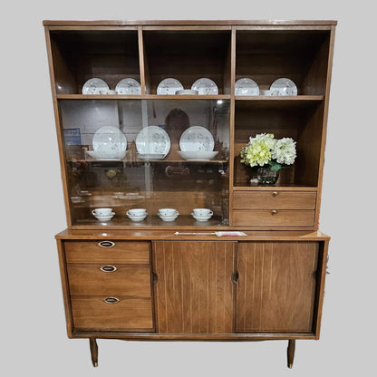 Mid-Century Modern Walnut Display Cabinet Hutch by Hooker Furniture