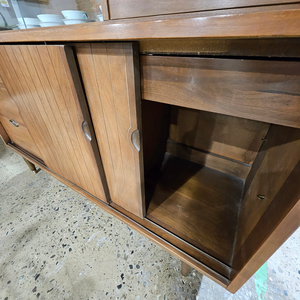 Mid-Century Modern Walnut Display Cabinet Hutch by Hooker Furniture