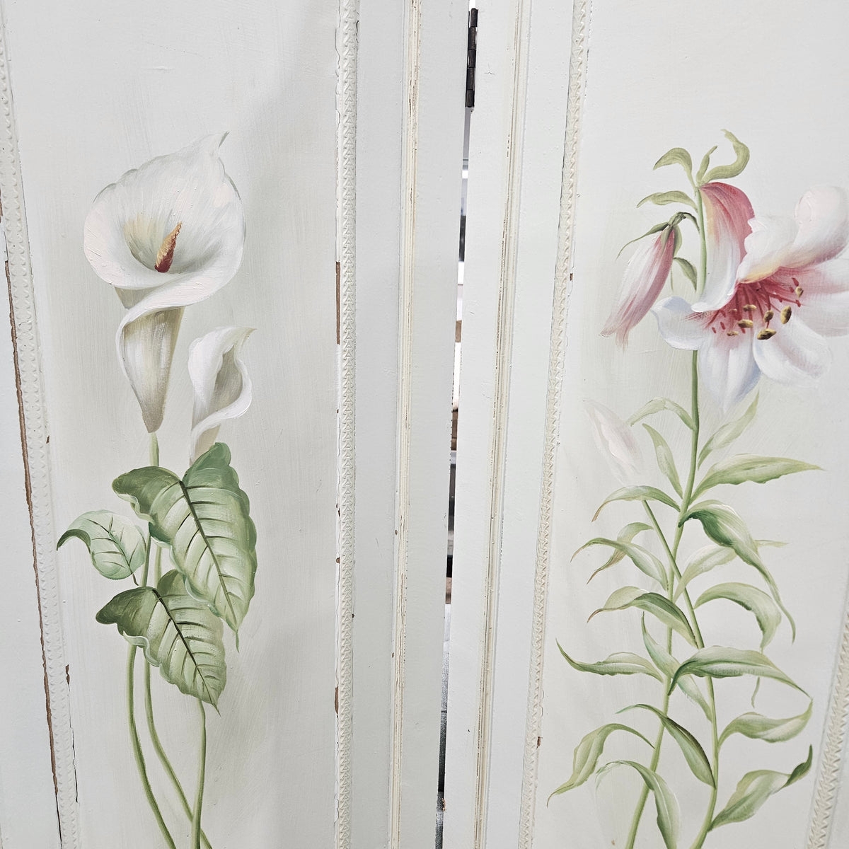 Hand Painted Folding Wood Room Divider Screen