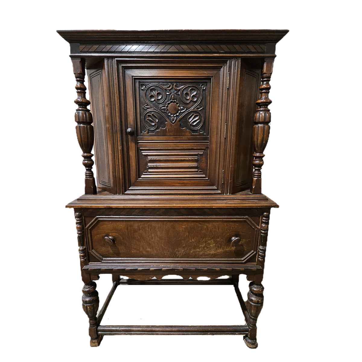 Jacobean Revival Carved Oak Cabinet