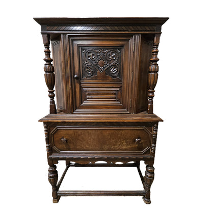 Jacobean Revival Carved Oak Cabinet