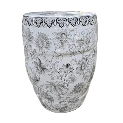 White Floral Garden Stool