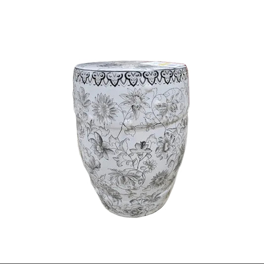 White Floral Garden Stool
