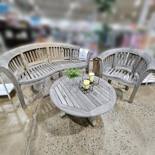 Curved Wood Banana Bench, Chair and Table Set