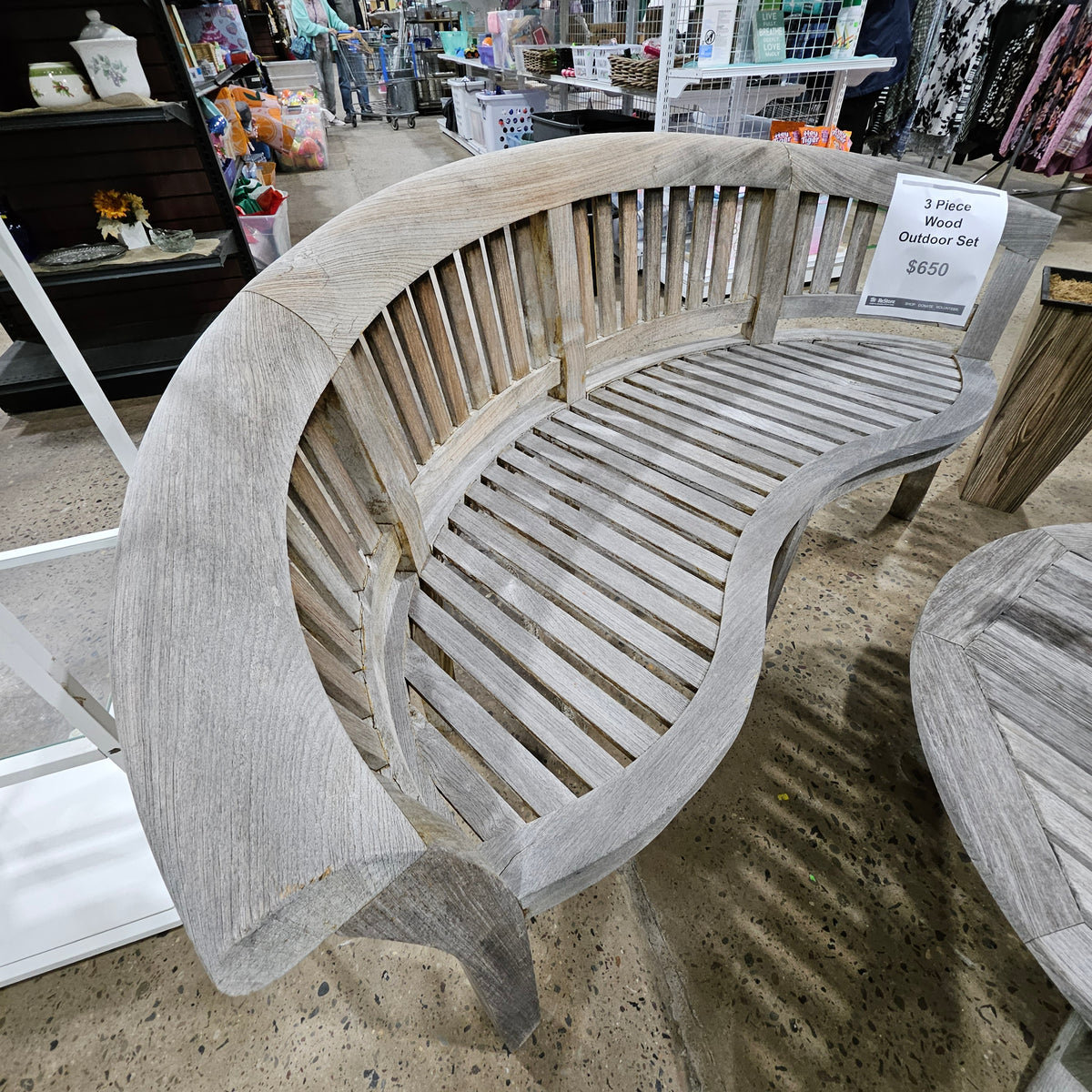 Curved Wood Banana Bench, Chair and Table Set