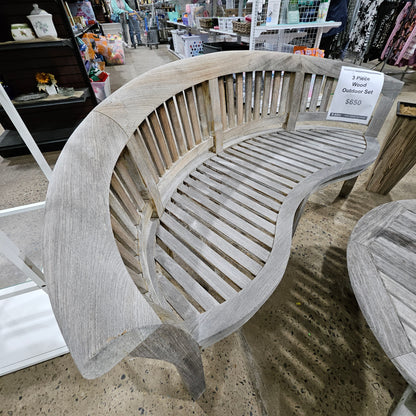 Curved Wood Banana Bench, Chair and Table Set