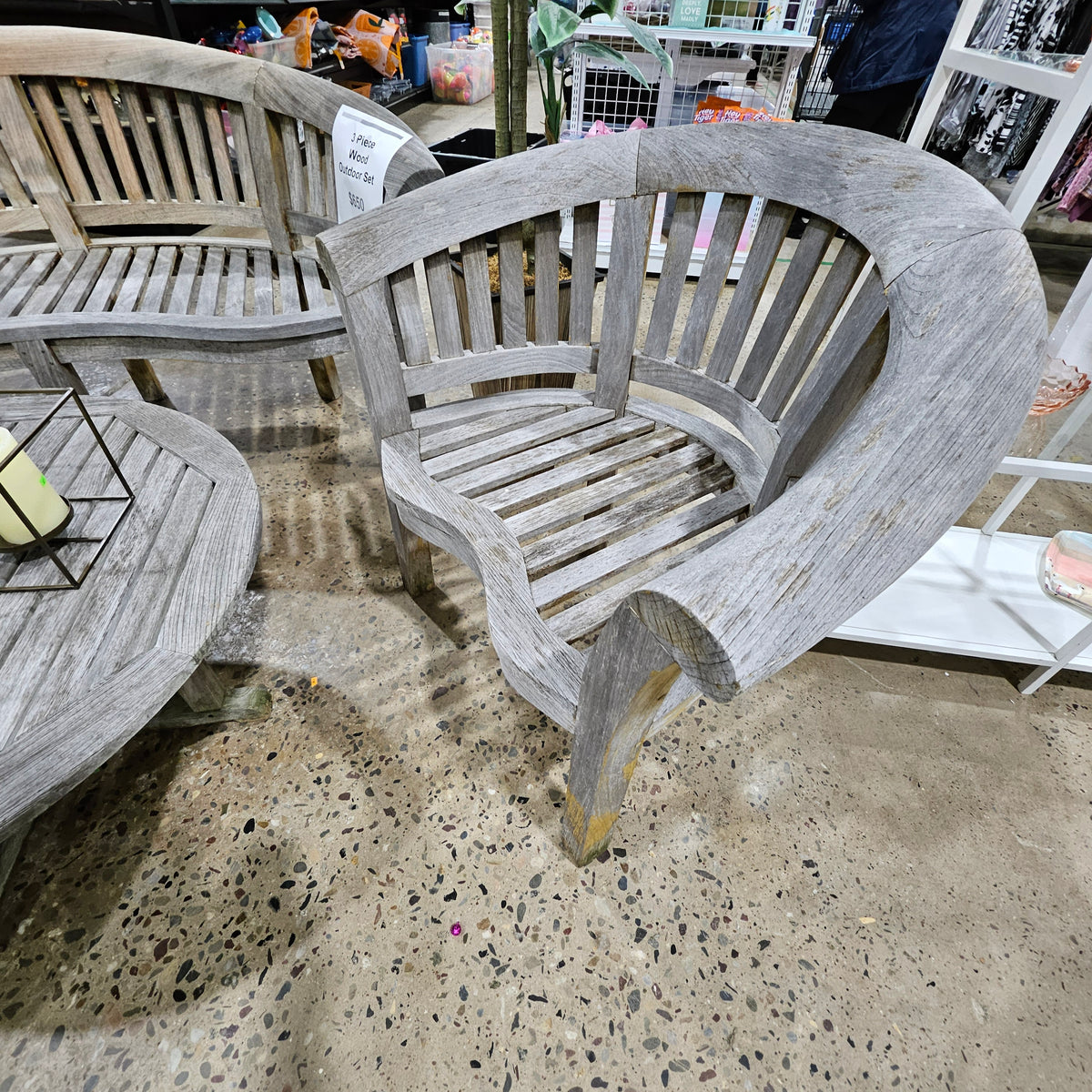 Curved Wood Banana Bench, Chair and Table Set