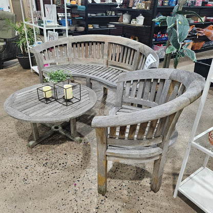 Curved Wood Banana Bench, Chair and Table Set