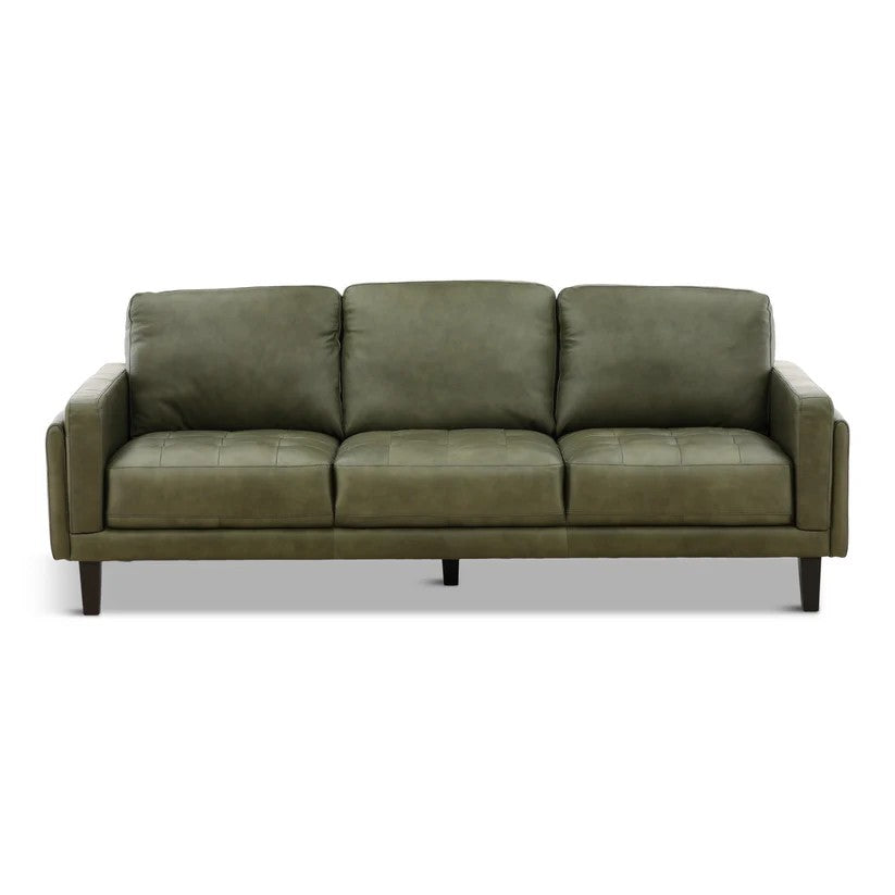 Chateau d'Ax Leather Stationary Sofa in Olive