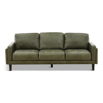 Chateau d'Ax Leather Stationary Sofa in Olive