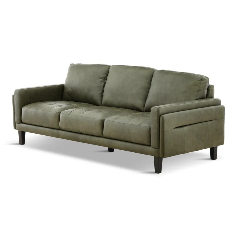 Chateau d'Ax Leather Stationary Sofa in Olive