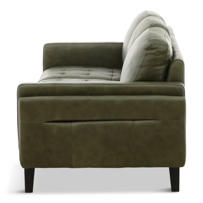 Chateau d'Ax Leather Stationary Sofa in Olive