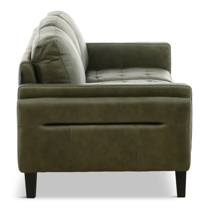 Chateau d'Ax Leather Stationary Sofa in Olive