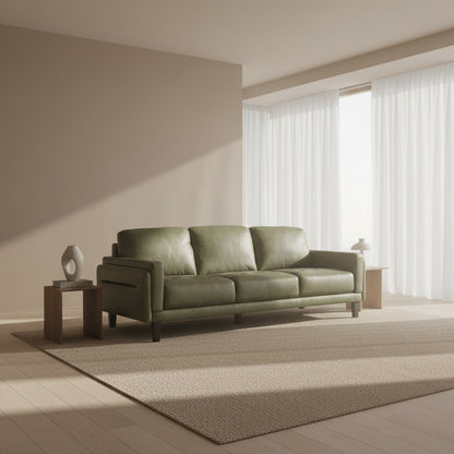 Chateau d'Ax Leather Stationary Sofa in Olive