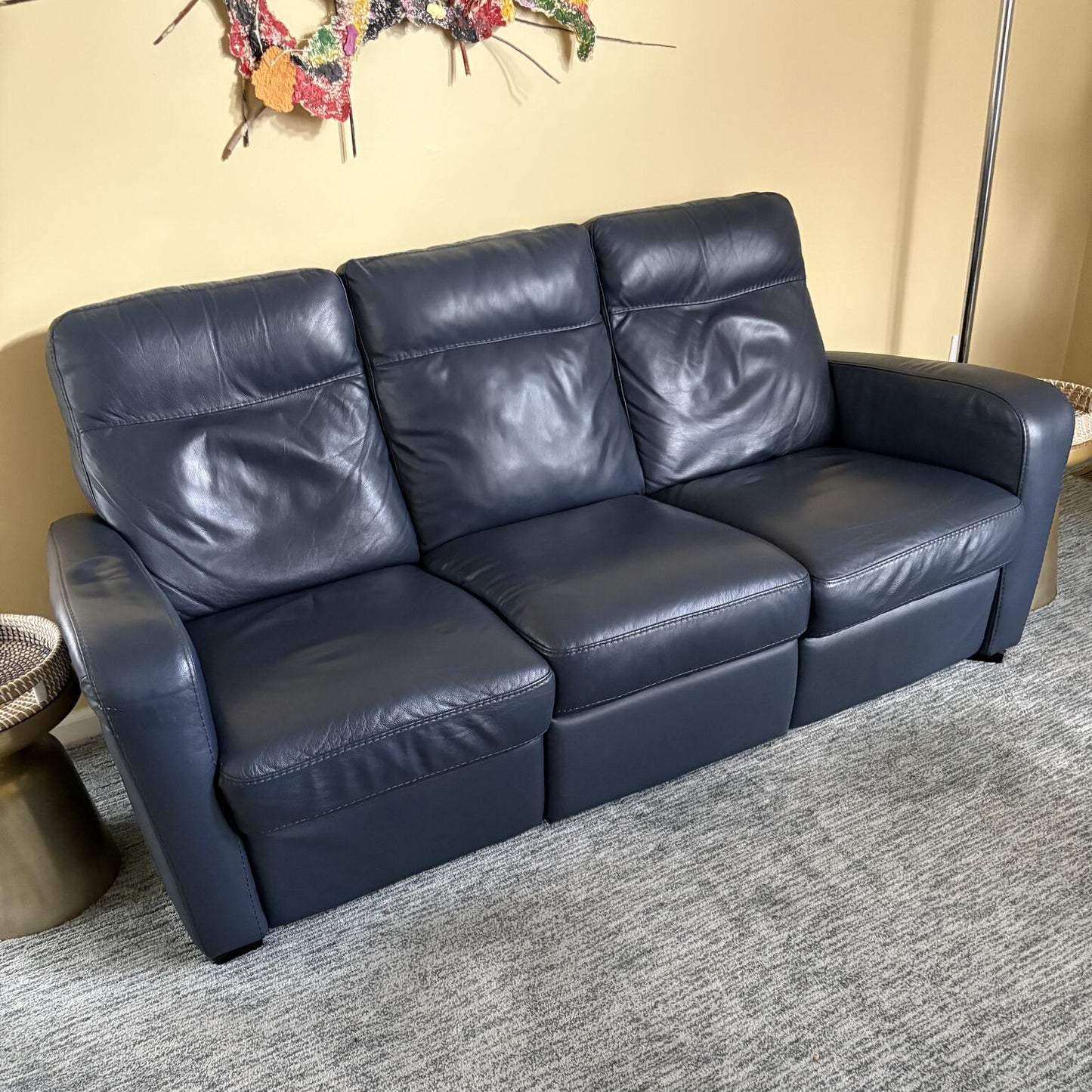 Blue Leather Power Reclining Sofa