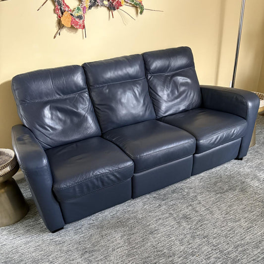 Blue Leather Power Reclining Sofa