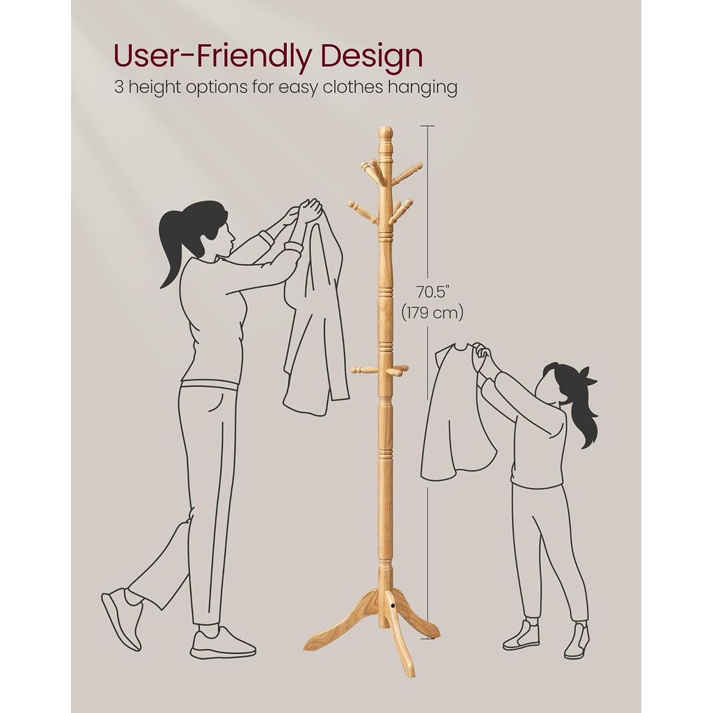 (New) VASAGLE Solid Wood Coat Rack and Stand