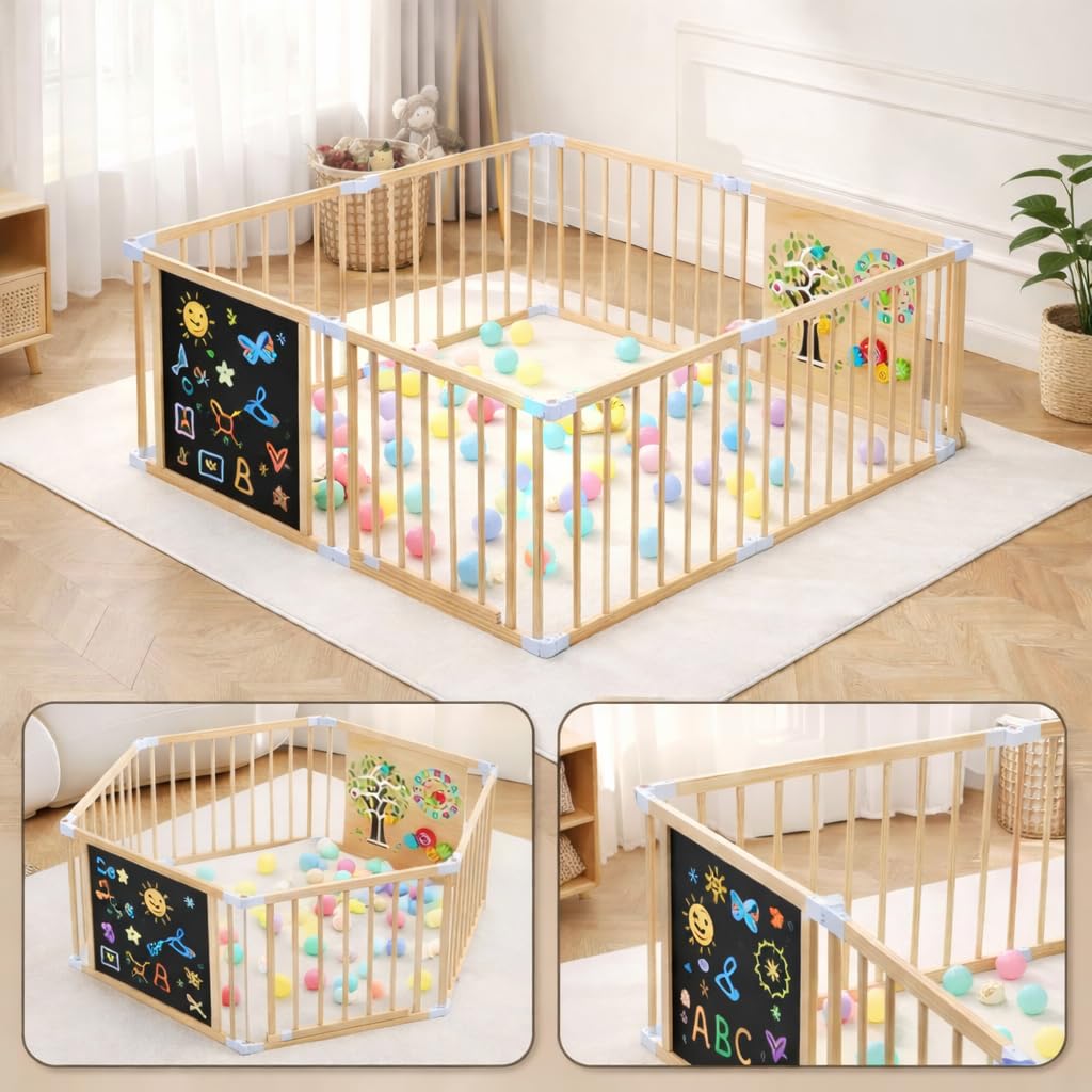 (New) Foldable Wooden Playpen for Babies and Toddlers