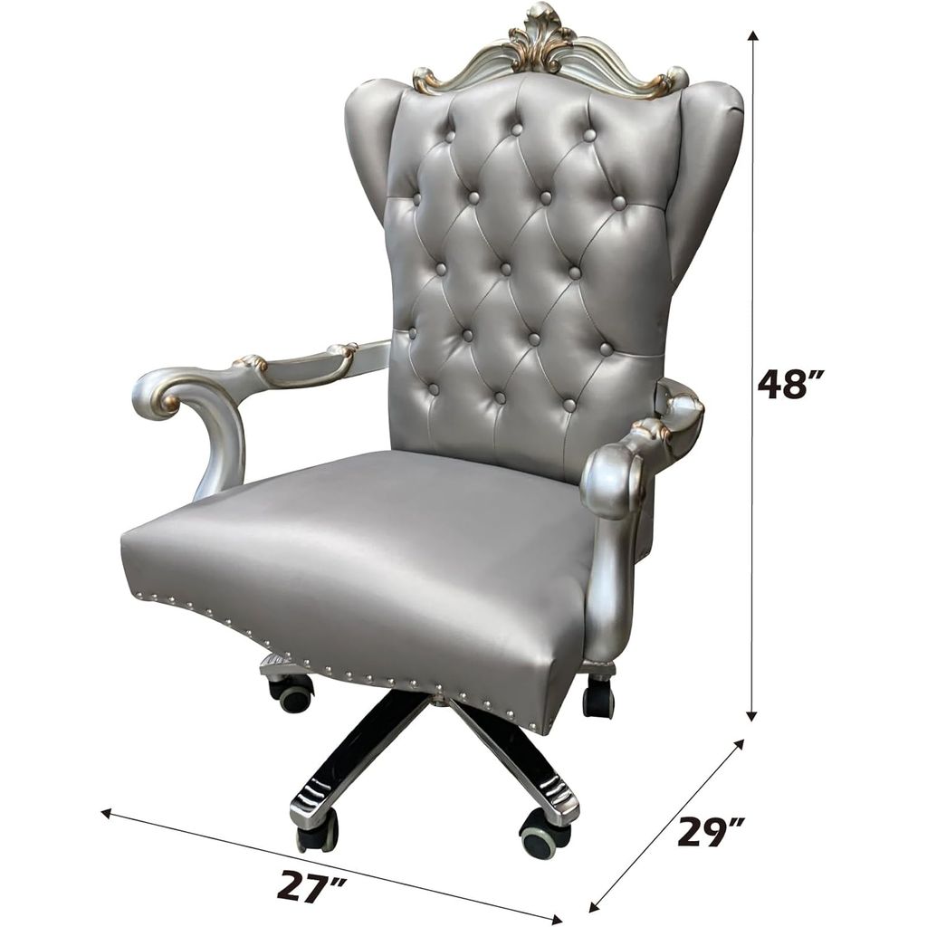 Acme Versailles Faux Leather Swivel Executive Office Chair in Silver Platinum