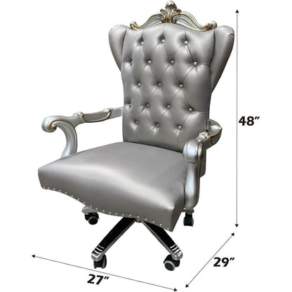 Acme Versailles Faux Leather Swivel Executive Office Chair in Silver Platinum