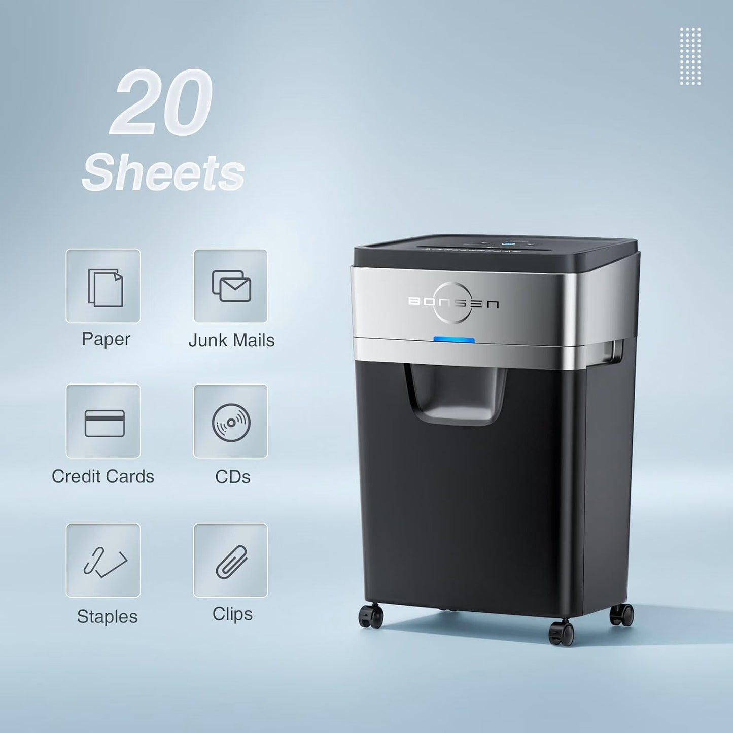 (New) BONSEN 20-Sheet Cross-Cut P-4 High Security Heavy Duty Paper Shredder