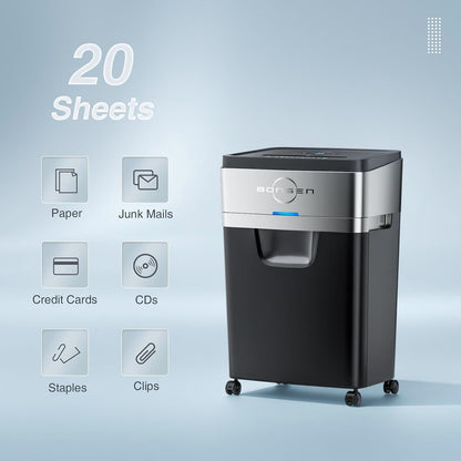 (New) BONSEN 20-Sheet Cross-Cut P-4 High Security Heavy Duty Paper Shredder
