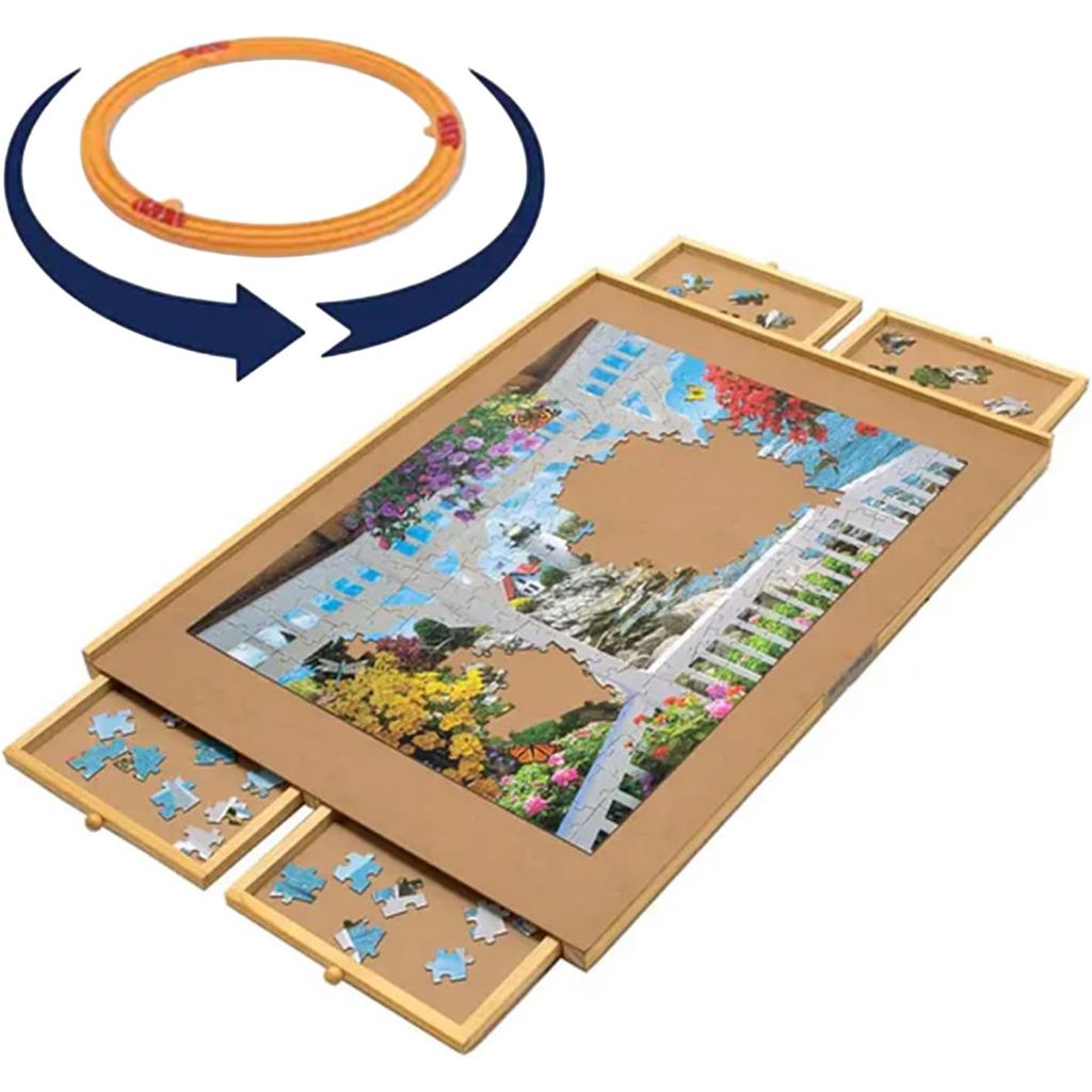 Bits and Pieces Rotating Puzzle Board with Drawers