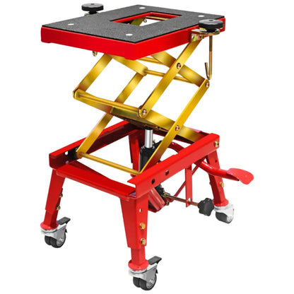 (New) Jack Boss 350 lbs Motorcycle Lift Jack Table, Hydraulic Foot-Operated Scissor Lift Jack for ATV Dirt Bike, Motorcycle Stand with 4 Wheels