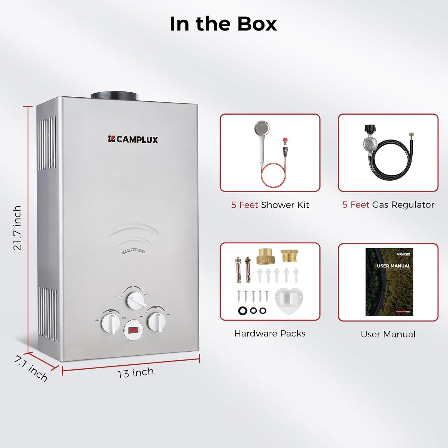 CAMPLUX Tankless Water Heater - 2.64GPM Portable Propane Heater