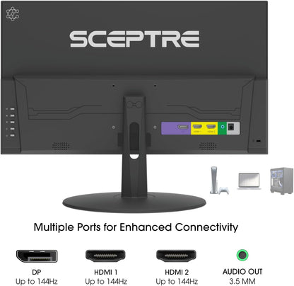 New Sceptre 22-Inch Gaming Monitor, FHD 1080p, Up to 144Hz, HDMI, DisplayPort, Built-in Speakers, Machine Black
