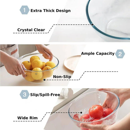 (New) 5pc Glass Mixing Bowls with Lids Set (4.65QT, 2.80QT, 1.64QT, 1.16QT, 0.85QT), Nesting Salad Bowl, Large Glass Mixing Bowl for Cooking, Baking, Prepping-Dishwasher Microwave Freezer Safe
