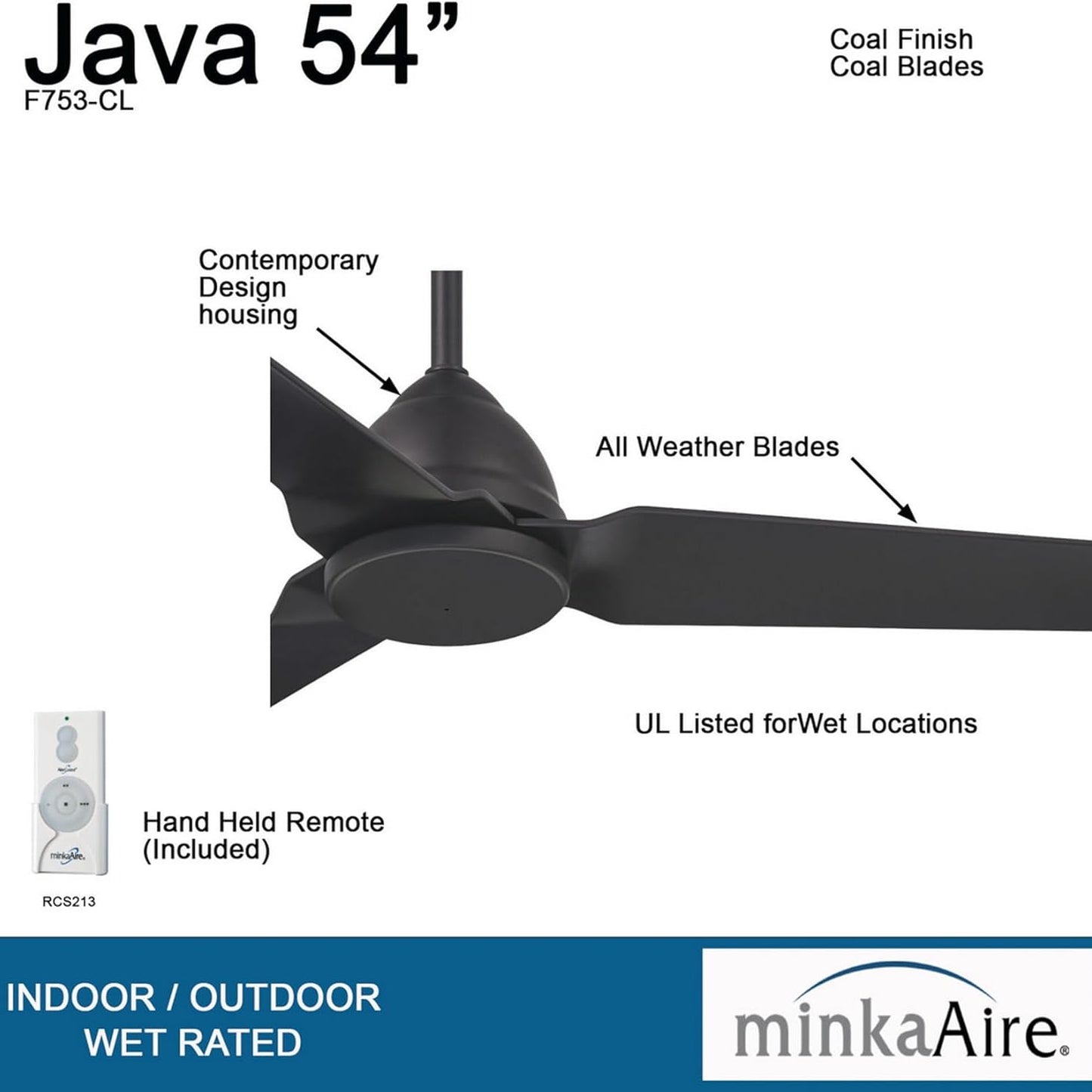 (New) MINKA-AIRE Java 54 Inch Outdoor 3 Blade Ceiling Fan